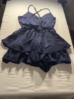 Allison & Kelly Women’s Navy Blue Ruffle Tie Waist Romper Size Small
